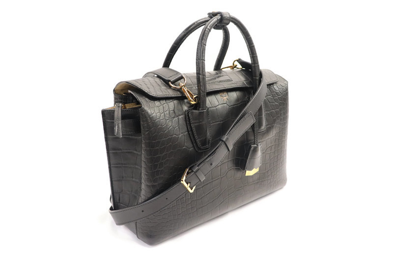 MCM - Black Calfskin Leather Crocodile Embossed Medium MILLA Tote 