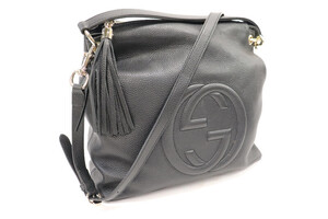 GUCCI Soho Black Leather Shoulder Bag 536194 525040 Tassel Logo – VGUC