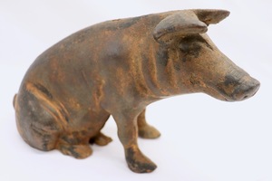 Antique Cast Iron PIGGY BANK American Landrace Sitting Pig