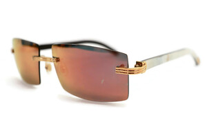 CARTIER - Silver & White Buffalo Horn Rimless Sunglasses w/Polarized Lenses 