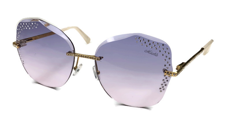 MICHE Gold Frame w CZ Studs Studded Purple Lenses Rimless