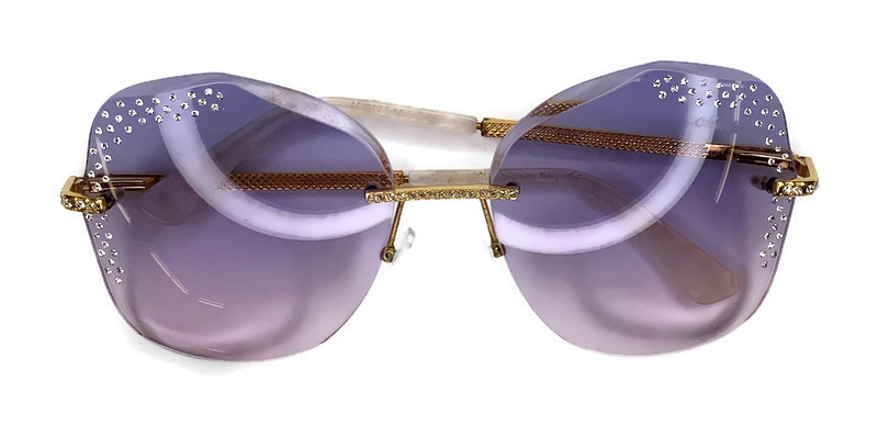 MICHE Gold Frame w CZ Studs Studded Purple Lenses Rimless