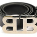 BALLY - SWITZERLAND Black Leather Embossed Belt w/Mirrored Logo Buckle - 44-Inch