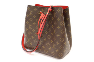 LOUIS VUITTON Monogram Neo Noe Bucket Bag Red Strap & Drawstring w/ Dustbag Box