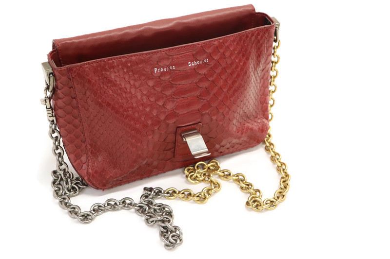 PROENZA SCHOULER Red Python Leather Courier Bag w Silver Gold