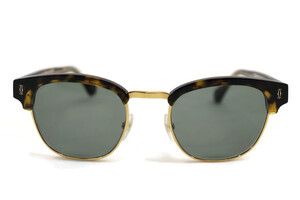 CARTIER - Gold & Half-Frame Havana Sunglasses w/Dark Green Lenses