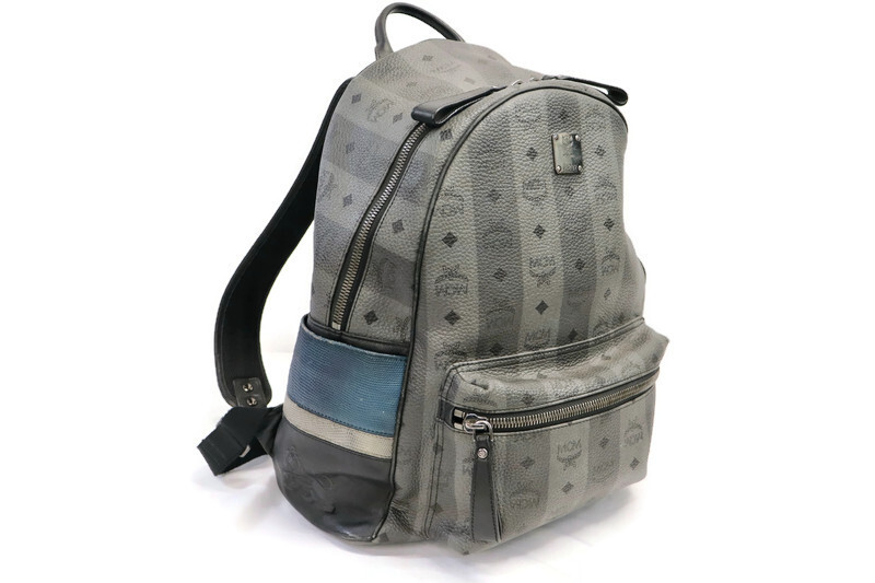 MCM Munchen Backpack Gray Visetos Striped Canvas Leather  display picture 3