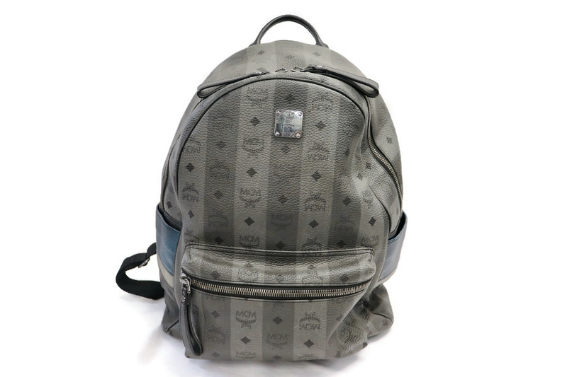 MCM Munchen Backpack Gray Visetos Striped Canvas Leather  display picture 1