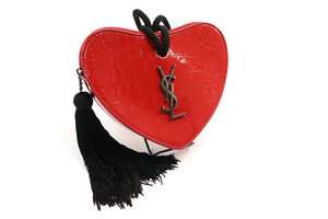 SAINT LAURENT YSL Red Croc Embossed Patent Leather Heart Coeur Clutch Bag