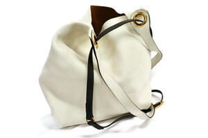 BURBERRY - Medium White Calfskin Leather GROMMET HOBO Bag w/Pouch