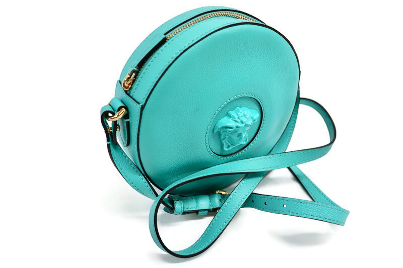 VERSACE LA MEDUSA MINT GREEN Calfskin Leather Crossbody Camera Bag