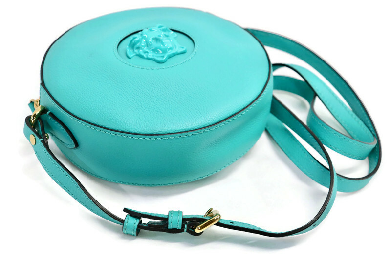 VERSACE LA MEDUSA MINT GREEN Calfskin Leather Crossbody Camera Bag