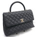 CHANEL -  Navy Blue Quilted Caviar Leather COCO Top Handle Flap Bag w/Dustbag