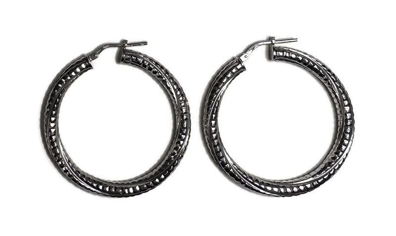 37mm .925 Italian Silver Hoop Earrings Medusa Snake Twist Design - 10.60g 