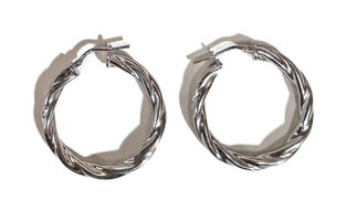  .925 30mm Silver Hoop Earrings Twisted Design - 5.20g