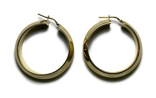 35mm .925 Gold Plated Italian Silver Hoop Earrings w Double Bevel Edges - 8.10g