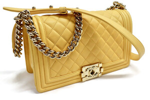 CHANEL Medium Boy Bag Mustard Yellow Leather Gold HW Crossbody Shoulder