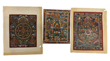 Three Buddhist Thangka Paintings - Hand Painted on Paper