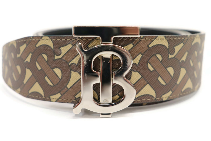 BURBERRY TB Reversible Monogram Leather Belt 34 Inch American Jewelry Loan