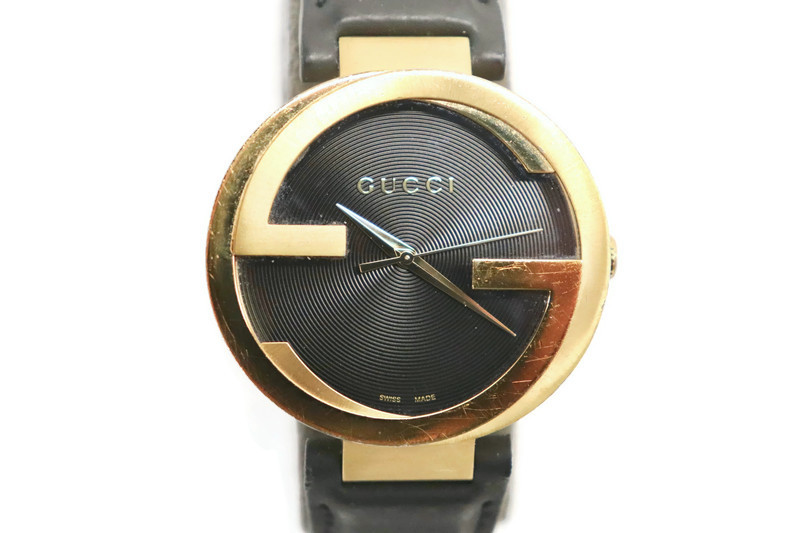 Gucci Interlocking Special Edition Grammy Black Dial Black Leather Strap Watch For Men - YA133208