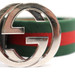 GUCCI - Green / Red Striped Web Belt w/Interlocking GG Buckle - Size 36