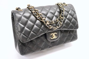 CHANEL Black Jumbo Double Flap Smooth Leather Gold HW 12" w/ Card & Dust Bag