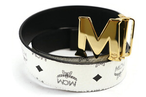 MCM - Black / White Visitos Monogram Leather Belt w/Goldtone Buckle - Size 40