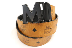 MCM - Cognac Monogram Reversible Leather Belt w/Matte Black Buckle - Size 40