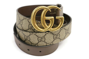 GUCCI - GG Marmont Canvas & Leather Belt w/Goldtone GG Buckle - Size 44