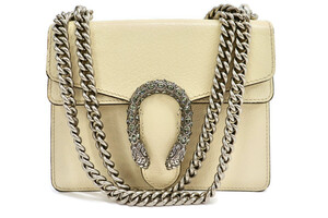 GUCCI - Textured Calfskin Mini Crystal Dionysus Mystic White Shoulder Bag 