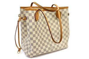 LOUIS VUITTON Damier Azur Neverfull MM Tote Shoulder Bag White Blue Checkered