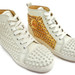 LOUBOUTIN - Women's LOU SPIKES White/Gold Leather High Top Sneakers  - Size 8 US