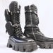 PRADA Monolith Dual Pouch Tall Combat Boots Black Leather EU 39 Lug Sole
