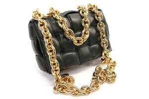 BOTTEGA VENETA Maxi Weave Padded Chain Cassette Bag Black Gold Hardware