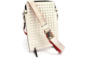 CHRISTIAN LOUBOUTIN - Spiked White Leather LOUBILAB Crossbody Phone Pouch
