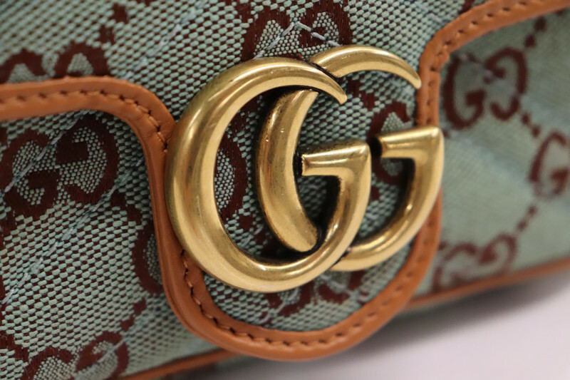 GUCCI - GG Marmont SUPER MINI Pale Blue / Brown Shoulder Bag