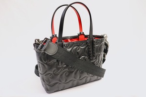 CHRISTIAN LOUBITAN - Black Monogram Embossed Leather CABATA MINI Bag 