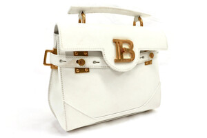 BALMAIN - B-Buzz 23 Grained White Calfskin Leather Top Handle Bag w/Strap 