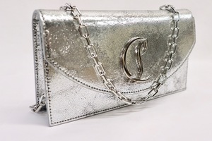 CHRISTIAN LOUBOUTIN -  Loubi54 Silver Laminated Leather Clutch / Crossbody Bag