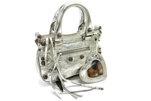 BALENCIAGA - Neo Cagole Mini Metallized Silver Leather Handbag