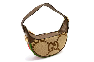 GUCCI - OPHIDIA Giant Monogram Small Shoulder Bag Brown Canvas / Leather