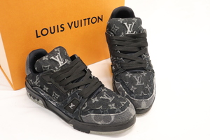 LOUIS VUITTON LV Trainer Black Monogram Denim Sneakers LV7 US8 w/Box