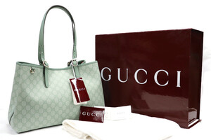 GUCCI GG Emblem Medium Tote Bag Sage Green Canvas NWT w/ Box & Dustbag
