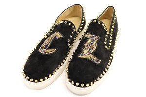Christian Louboutin Pik Boat CL Initials Spiked Suede Slip-Ons 41.5 Black