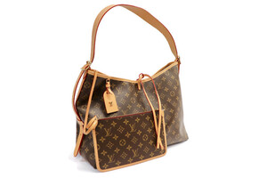LOUIS VUITTON Monogram CarryAll MM Tote Shoulder Bag w/ Pouch Brown Canvas