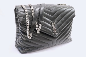 Saint Laurent YSL Large Loulou Chain Bag Black Calfskin Silver HW