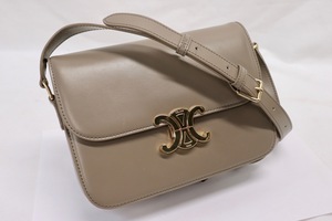 CELINE Teen Triomphe Gray Calfskin Shoulder Bag Gold Hardware SCE4128