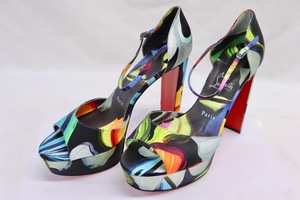 Christian Louboutin Sandaloo Floral Satin Platform Heels 41/10.5 - EXC Condition