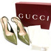 GUCCI Charlotte Olive Patent Slingback Pumps Gold Chain Heel EU41 US11