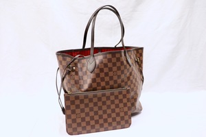 LOUIS VUITTON Neverfull MM Damier Ebene Tote w Pouch - Good Condition